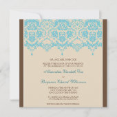 Aqua Darling Damask Lace Square Wedding Invitation Kaart (Voorkant)