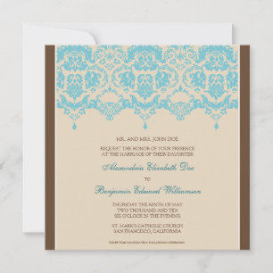 Aqua Darling Damask Lace Square Wedding Invitation Kaart