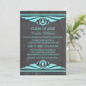 Aqua Deco Chalkboard Afstuderen Invite Kaart (Staand voorkant)