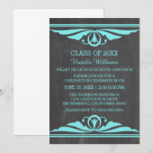 Aqua Deco Chalkboard Afstuderen Invite Kaart (Voorkant / Achterkant)