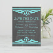 Aqua Deco Chalkboard Save the Date Invite (Staand voorkant)