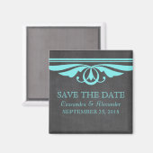 Aqua Deco Chalkboard Save the Date Magnet (Voorkant / Achterkant)