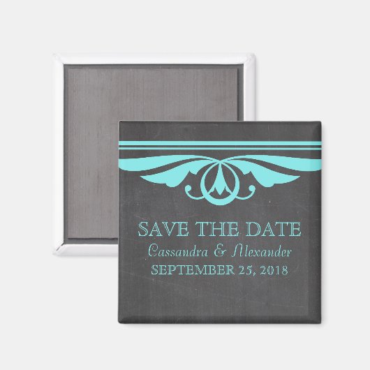 Aqua Deco Chalkboard Save the Date Magnet (Voorkant / Achterkant)