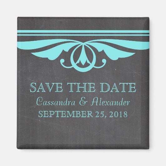 Aqua Deco Chalkboard Save the Date Magnet (Voorkant)