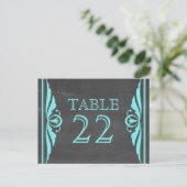 Aqua Deco Chalkboard Table Number Briefkaart (Staand voorkant)