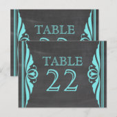 Aqua Deco Chalkboard Table Number Briefkaart (Voorkant / Achterkant)