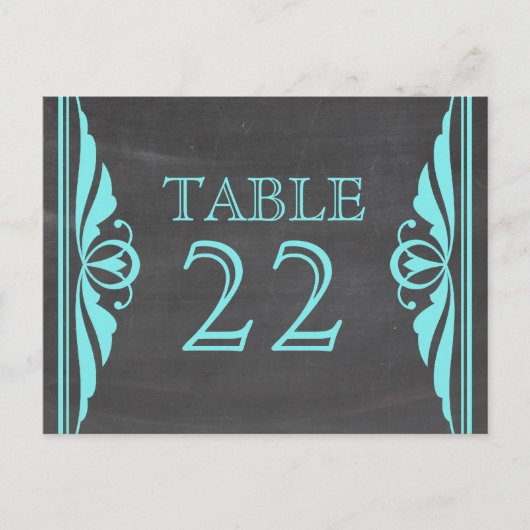 Aqua Deco Chalkboard Table Number Briefkaart (Voorkant)