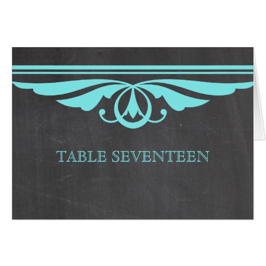 Aqua Deco Chalkboard Table Number Kaart (Voorkant Horizontaal)
