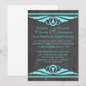 Aqua Deco Chalkboard Wedding Invite Kaart (Voorkant / Achterkant)
