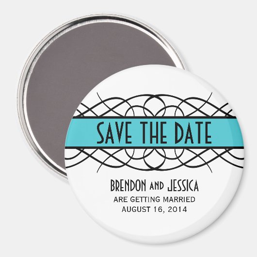 Aqua Deco Flourish Save the Date Magnet (Voorkant / Achterkant)