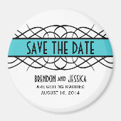 Aqua Deco Flourish Save the Date Magnet (Voorkant)