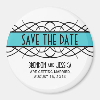 Aqua Deco Flourish Save the Date Magnet