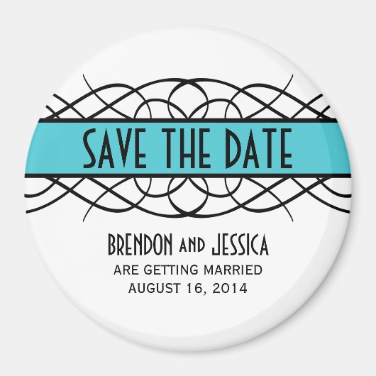 Aqua Deco Flourish Save the Date Magnet (Voorkant)