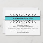 Aqua Deco Flourish Wedding Invite Kaart (Voorkant)