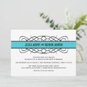Aqua Deco Flourish Wedding Invite Kaart (Staand voorkant)