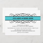 Aqua Deco Flourish Wedding Invite Kaart (Voorkant / Achterkant)