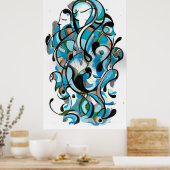 Aqua deco'-inktkunst poster (Keuken)