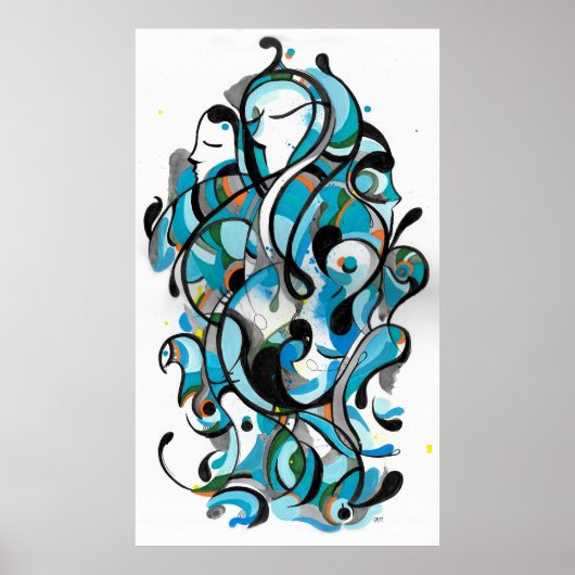 Aqua deco'-inktkunst poster (Voorkant)