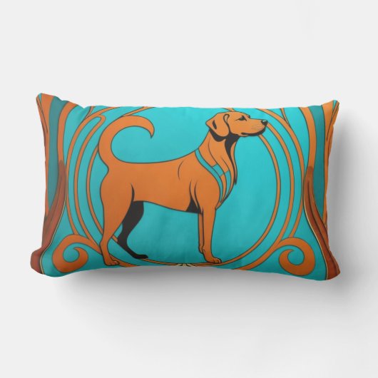 Aqua Deco Oranje hond Buitenkussen (Voorkant)