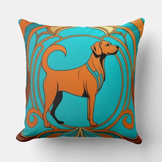 Aqua Deco Oranje hond Kussen (Voorkant)