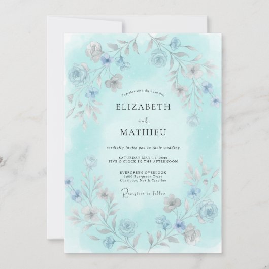 Aqua Delicate Botanische Bruiloft Kaart (Voorkant)