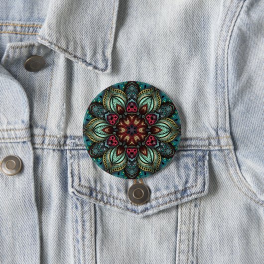 Aqua Delight Kaleidoscope Mandala Button (In situ)