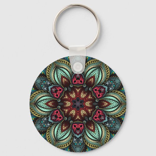 Aqua Delight Kaleidoscope Mandala Sleutelhanger (Voorkant)