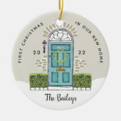 Aqua deur Eerste Kerstmis in ons nieuwe huis Keramisch Ornament (Voorkant)