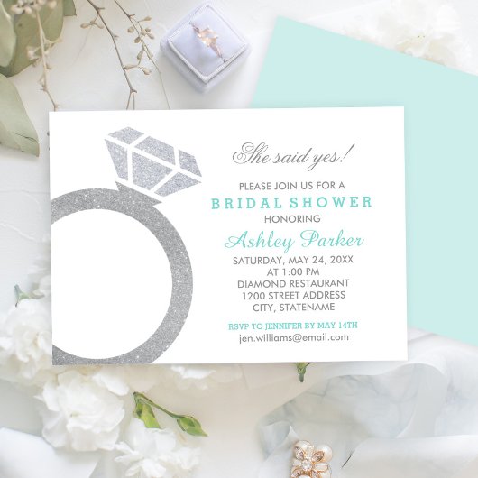 Aqua Diamanten Ring Glitter Bruiloft Bridal Shower Kaart