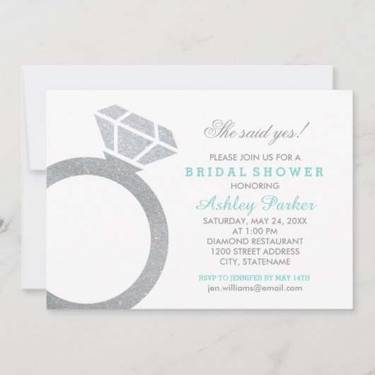Aqua Diamanten Ring Glitter Bruiloft Bridal Shower Kaart (Voorkant)