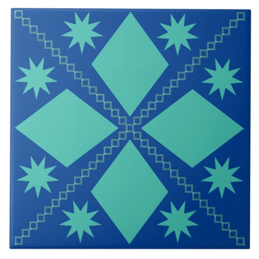 Aqua Diamond Fun | Blauwe achtergrond | Tegeltje (Voorkant)