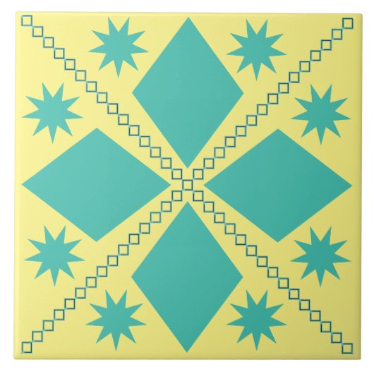 Aqua Diamond Fun | Gele achtergrond | Tegeltje (Voorkant)