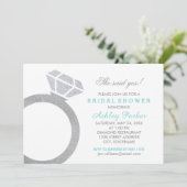 Aqua Diamond Ring Glitter Bruiloft Vrijgezellenfee Kaart (Staand voorkant)
