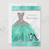 Aqua Diamond Sparkle Glitter Quinceañera Kaart (Voorkant)