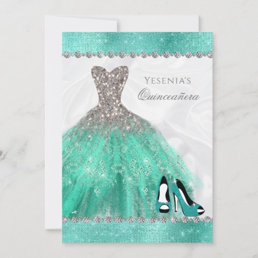 Aqua Diamond Sparkle Glitter Quinceañera Kaart (Voorkant)