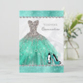 Aqua Diamond Sparkle Glitter Quinceañera Kaart (Staand voorkant)