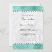 Aqua Diamond Sparkle Glitter Quinceañera Kaart (Achterkant)