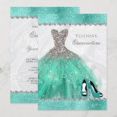 Aqua Diamond Sparkle Glitter Quinceañera Kaart (Voorkant / Achterkant)