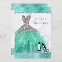 Aqua Diamond Sparkle Glitter Quinceañera