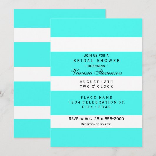 Aqua Dikke Chunky Stripes Moderne Uitnodigingen (Voorkant / Achterkant)