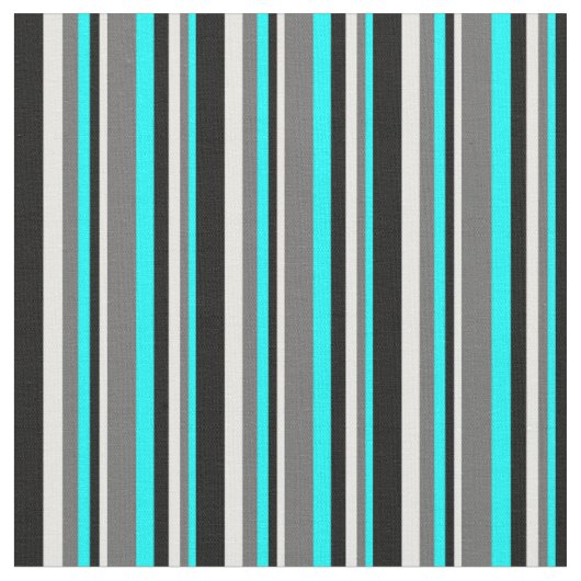 Aqua, Dim Gray, White en Black Colored Stripes Stof (Close Up)