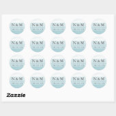 Aqua Dip Dye Waterverf Bruiloft Monogram Ronde Sticker (Vel)