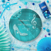 Aqua Disco Ball en Heels 50th Birthday Papieren Bordje (Feest)