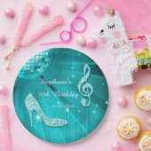 Aqua Disco Ball en Heels 50th Birthday Papieren Bordje (Feest)