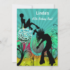 aqua disco retro party Invitation Kaart