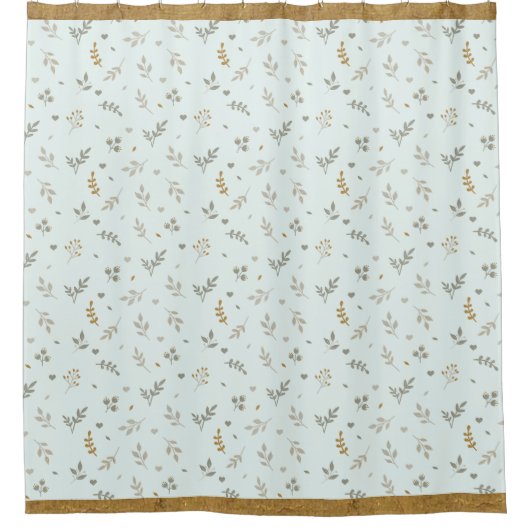 Aqua Ditsy Bloemen Douchegordijn Antiek Gouden Tri (Voorkant)