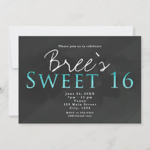 Aqua & donkergrijze SWEET 16 chic verjaardagsfeest Kaart
