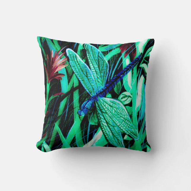 Aqua Dragonfly Pillow Kussen (Voorkant)