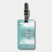 Aqua Drives Glitter Metal Monogram Bagagelabel (Voorkant verticaal)