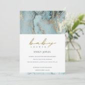 AQUA DUSKY BLUE GOLD AGATE BABY SHOWER INVITE BEDANKKAART (Staand voorkant)